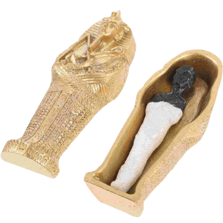 Egyptian Pharaoh Sarcophagus with Mummy Figurine Set Intricately Crafted Historical Sculpture